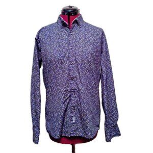 Fariani Men's Size Medium Button Down Shirt Paisley Print Blue White Pocket M